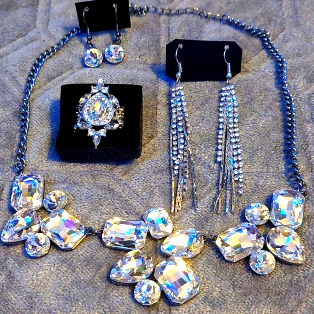 White Necklace, Earrings & Ring Set